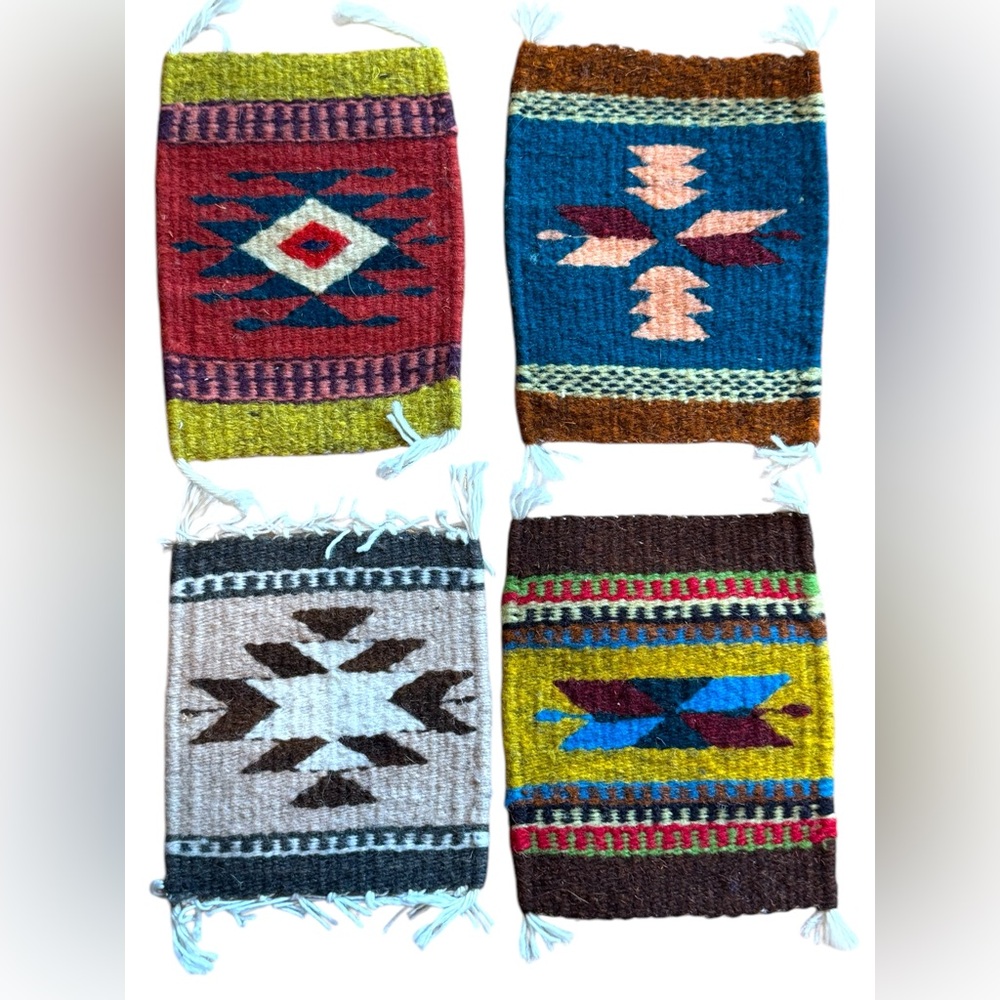 Vintage Mexico Southwesten Handwoven Geometric Pattern Coasters x4 pcs